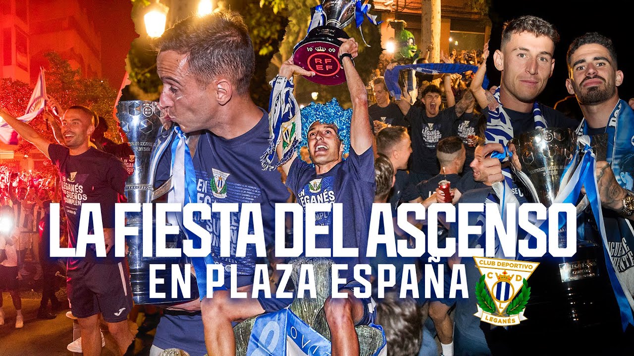 ⚪️🔵🎉 ¡LA FIESTA del ascenso en la FUENTE de Plaza de España! | CD Leganés
